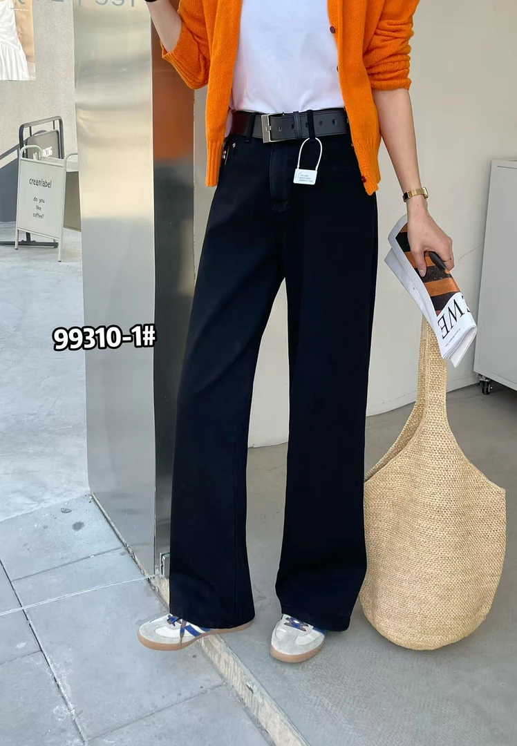 99310窄版阔腿牛仔裤女小个子春秋年新款宽松直筒裤子