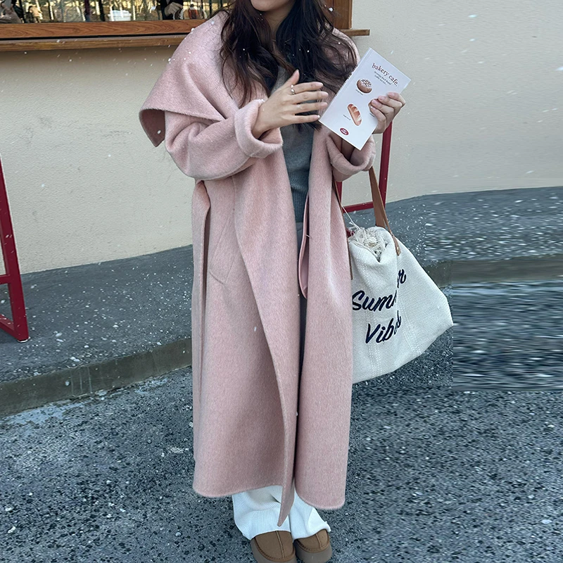 【花吉】大翻领老钱风双面羊绒大衣女气质阔版中长款羊毛呢外套