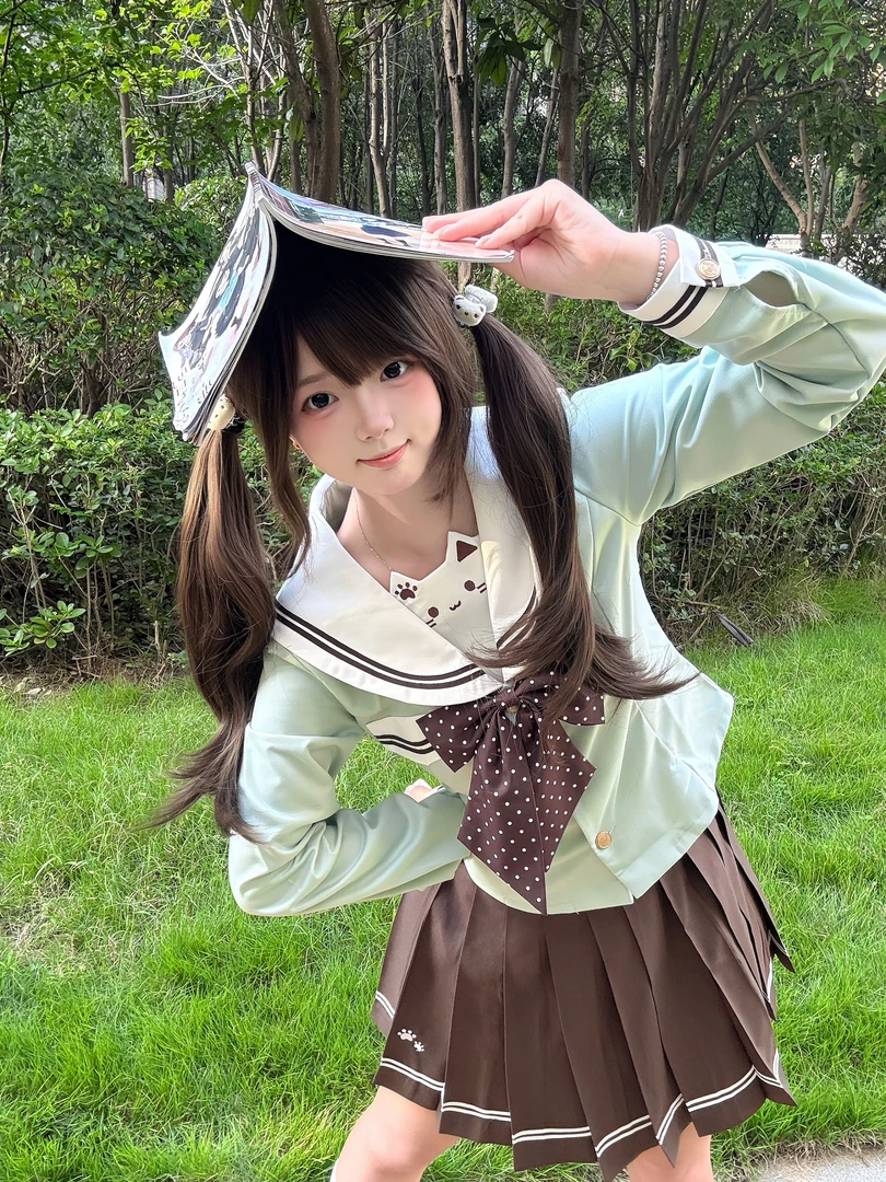 川海阁原创【喵不可言】秋冬新品薄荷绿长袖款水手服棕色裙子jk套装