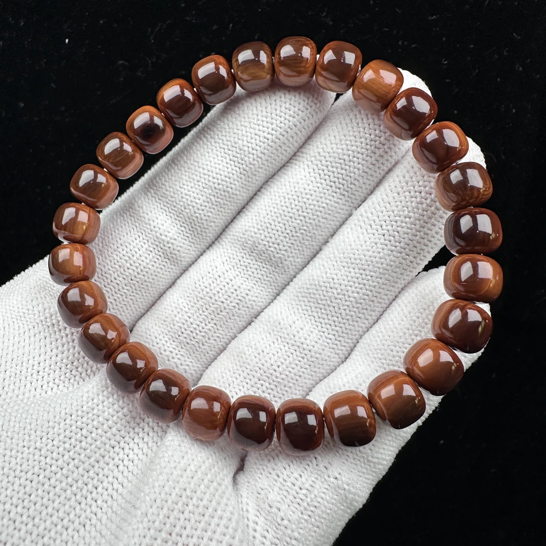 Q1208天然猛犸牙咖料手串8x7mm支持鉴定 假一罚四