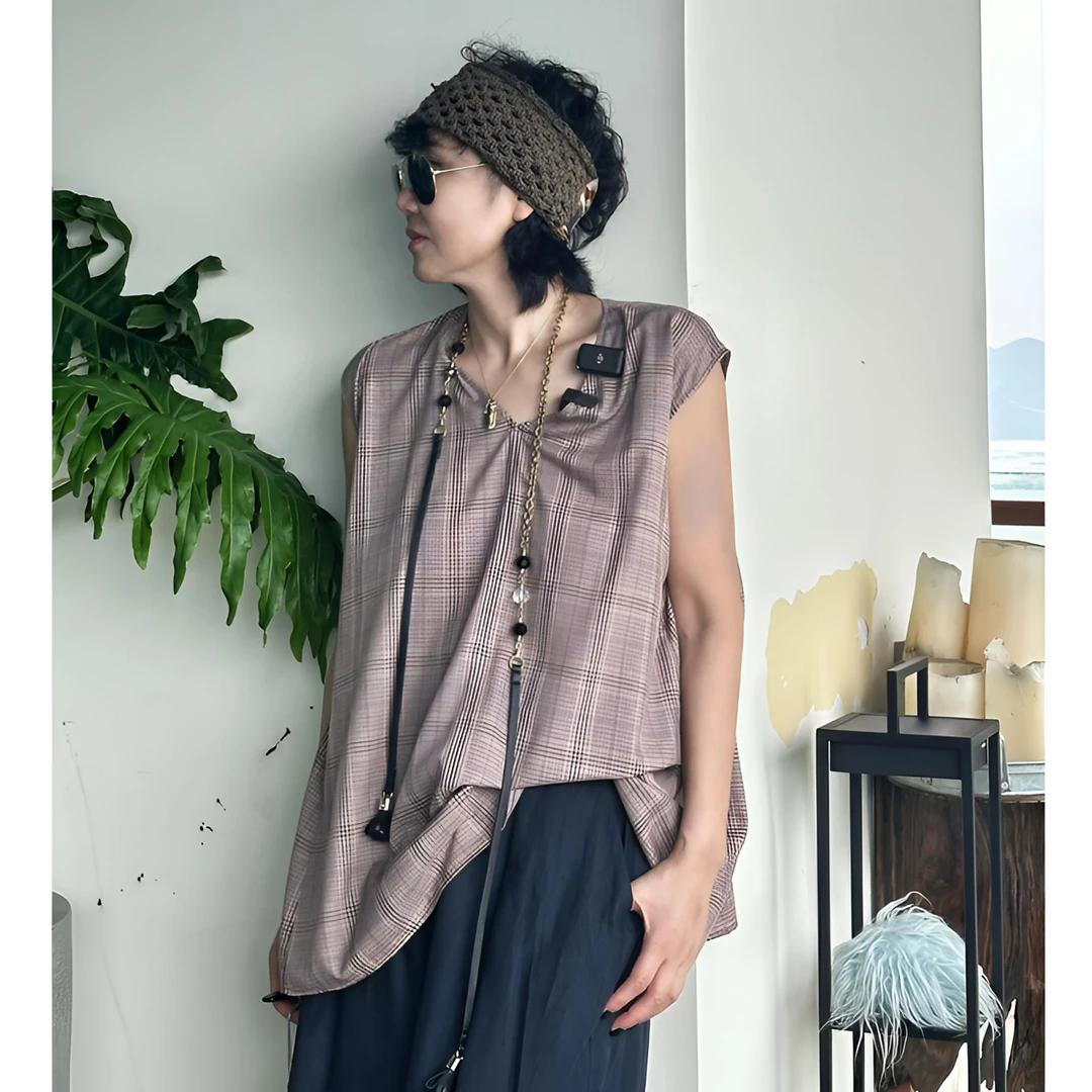 时尚休闲百搭夏日恋曲v领宽松上衣气质夏季复古条纹FGS3407036