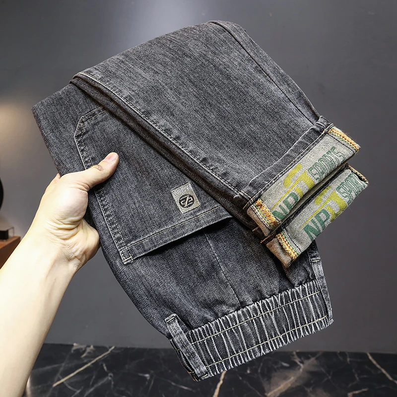 夏季薄款】松紧腰牛仔裤男款弹力锥形直筒裤修身百搭2025新款长裤