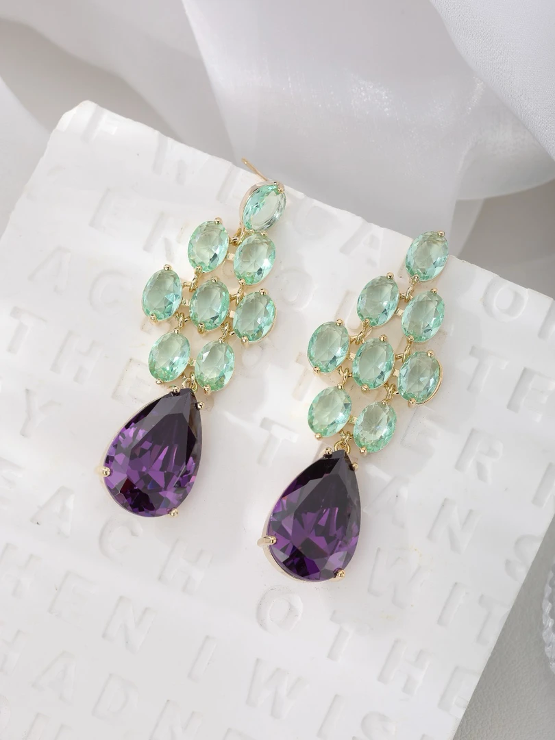 合金合成锆石耳饰 3789高级轻奢时尚水滴流苏耳饰