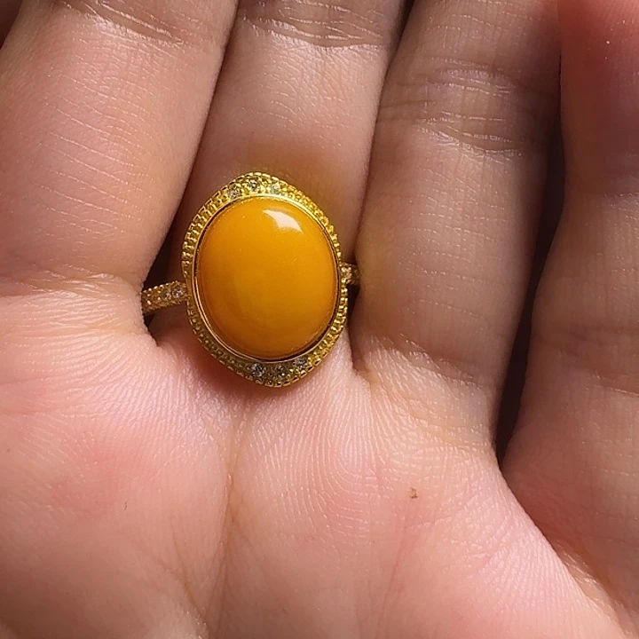 自***鱼蜜蜡银S925镶嵌戒指戒指
