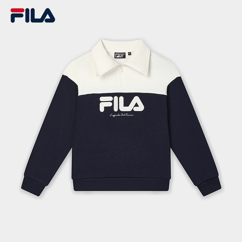 斐乐女子套头卫衣24冬季新款拼色半拉链翻领针织上衣-F11W449203F