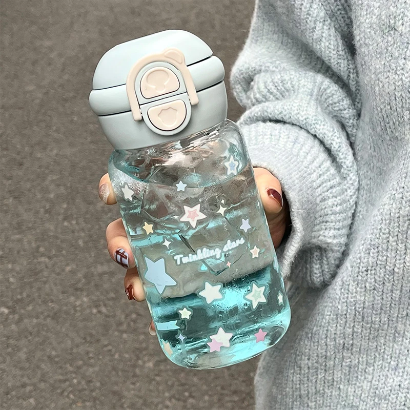 恒度原创星星ins风玻璃水杯女生夏天高颜值学生党双饮杯吸管杯子
