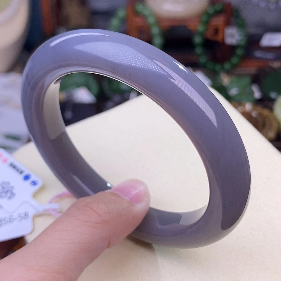 和田玉56.5 浓烟紫葡萄紫脂膏级手镯清货价未镶嵌