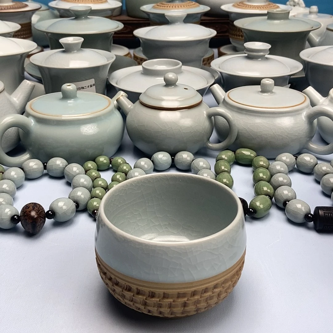 杯仿古月白釉重工跳刀罗汗杯原矿原釉原产地