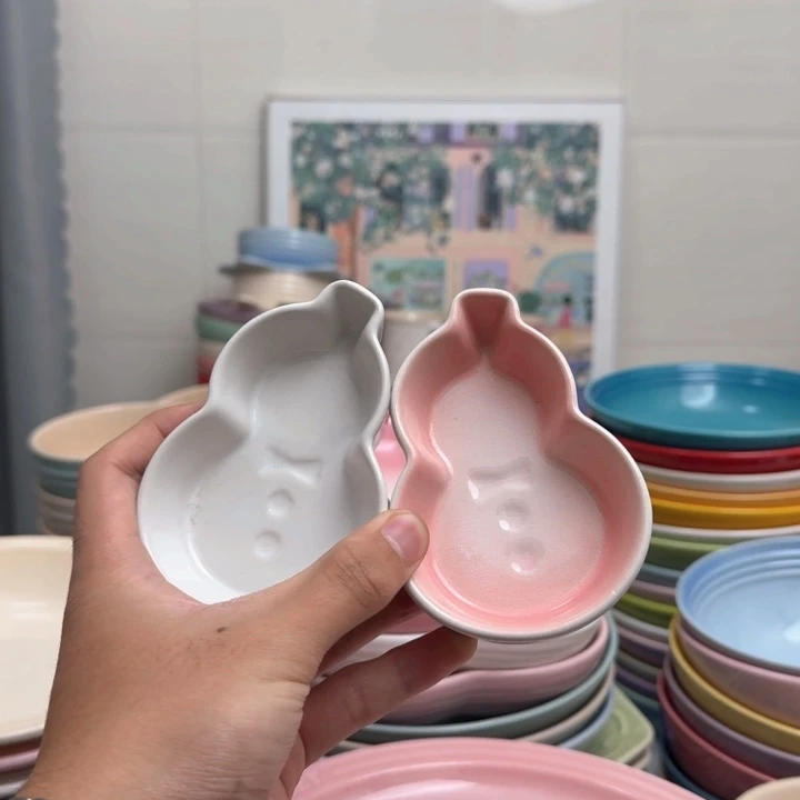 瓷片微瑕2个小雪人蘸料碟