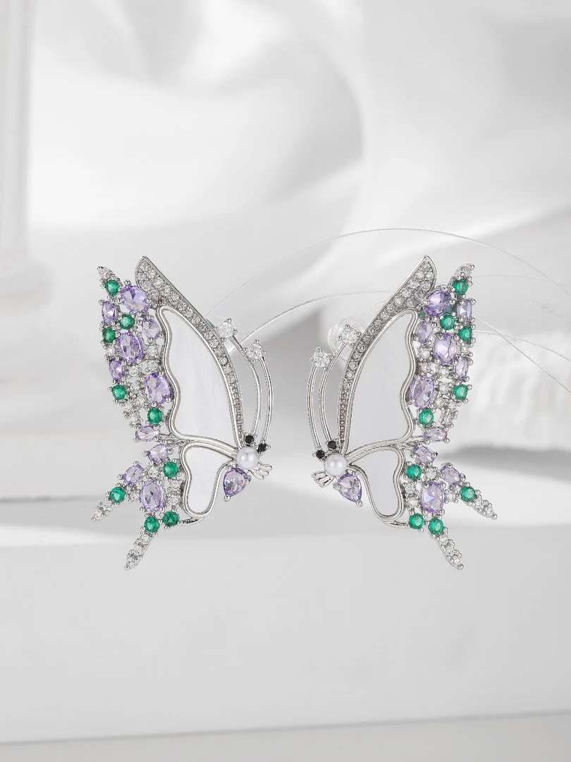 合金合成锆石耳饰 3670【蝴蝶翩翩】高级轻奢耳饰