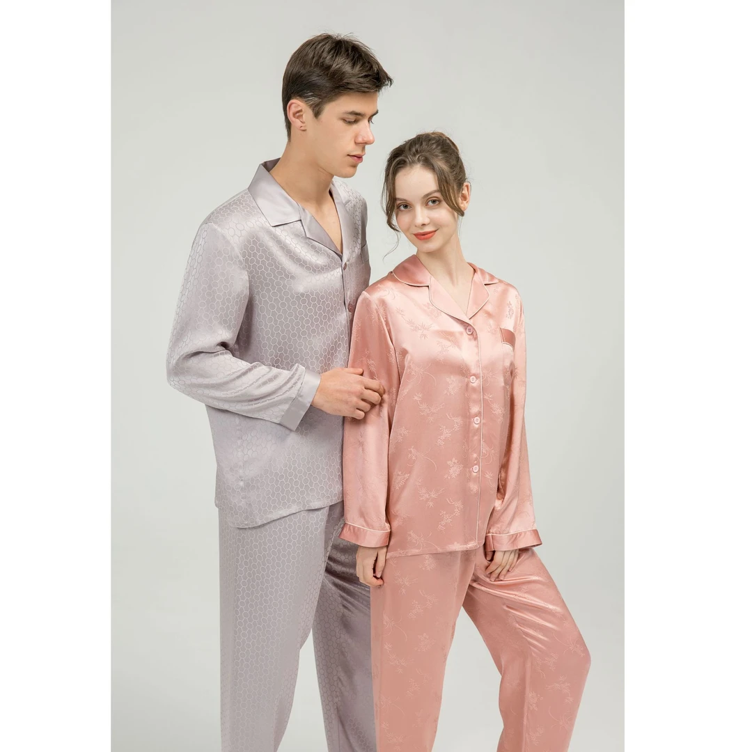 新款提花重磅真丝睡衣男 100桑蚕丝长袖两件套装送爸爸休闲家居服