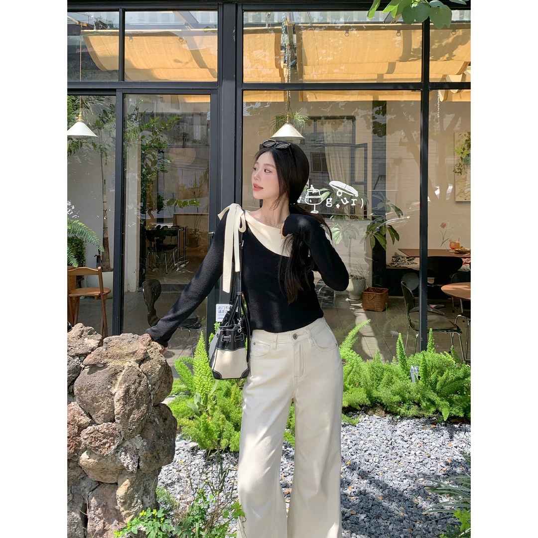 切糕自制【】小个子初秋女设计感减龄百搭长袖针织衫