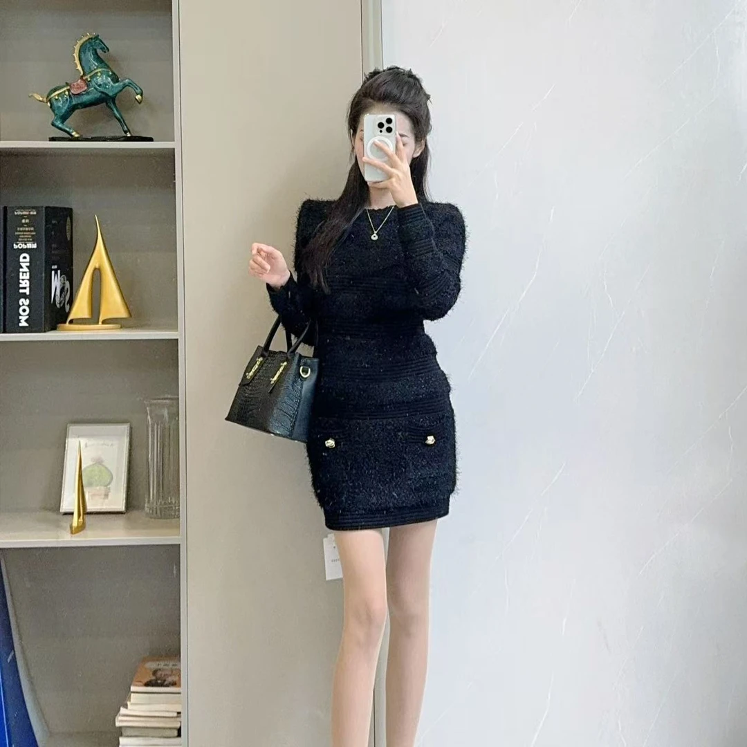 613小香风洋气复古轻奢时尚气质名媛针织百搭收腰修身连衣裙