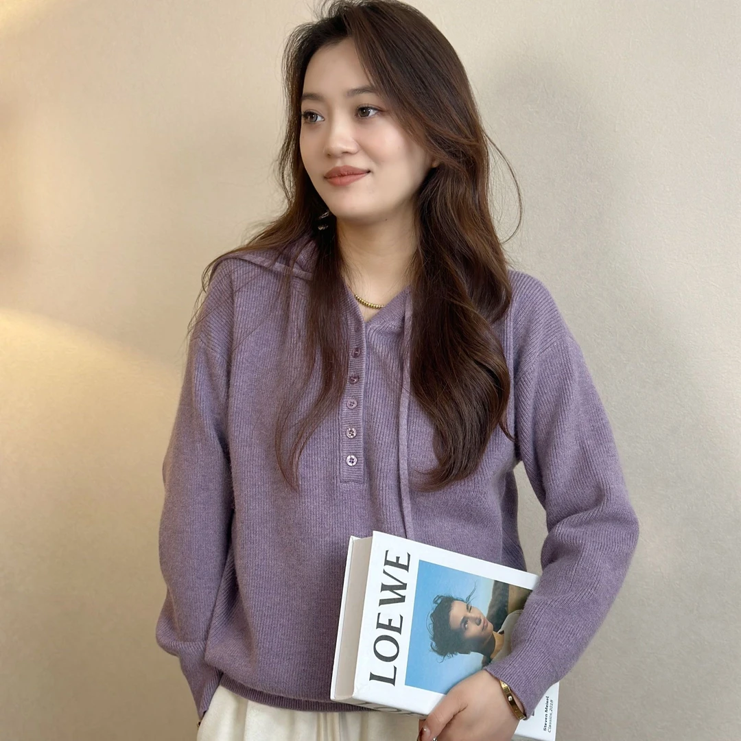 【拾光】韩版时尚连帽冬季休闲风宽松型针织衫