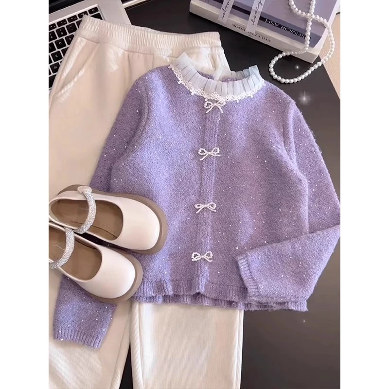 女童毛衣冬季2025新款儿童小香风针织衫女孩冬加厚洋气百搭打底衫