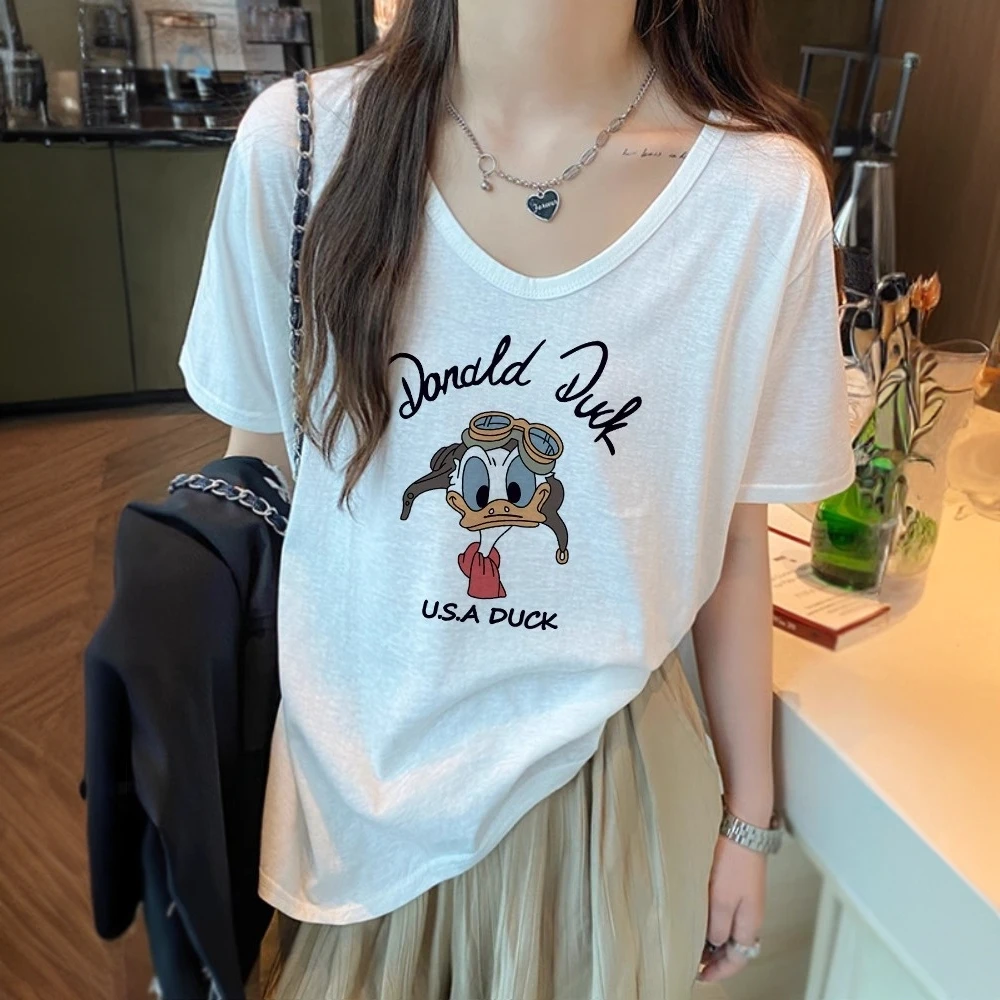 2025新款v领慵懒感设计感短袖t恤女夏季ins宽松时尚洋气减龄上衣