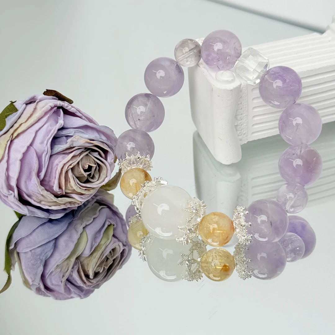 【高贵能亮】紫水晶白水晶黄塔晶15mm手串面小仙多样性发其一