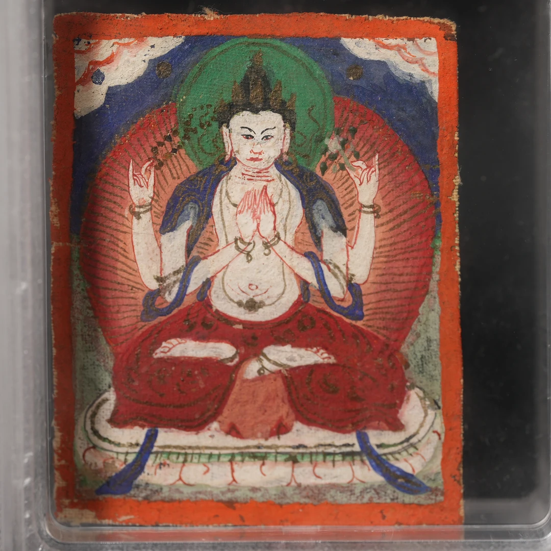 约公元19世纪四臂观音（棉布绘画）【文物宝库】AABS2501251007