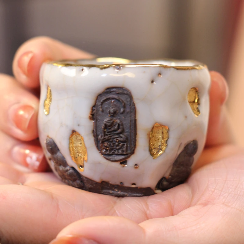 志野烧高越手捏家用主人杯功夫茶具复古精致纯手工泡茶盏杯压手杯