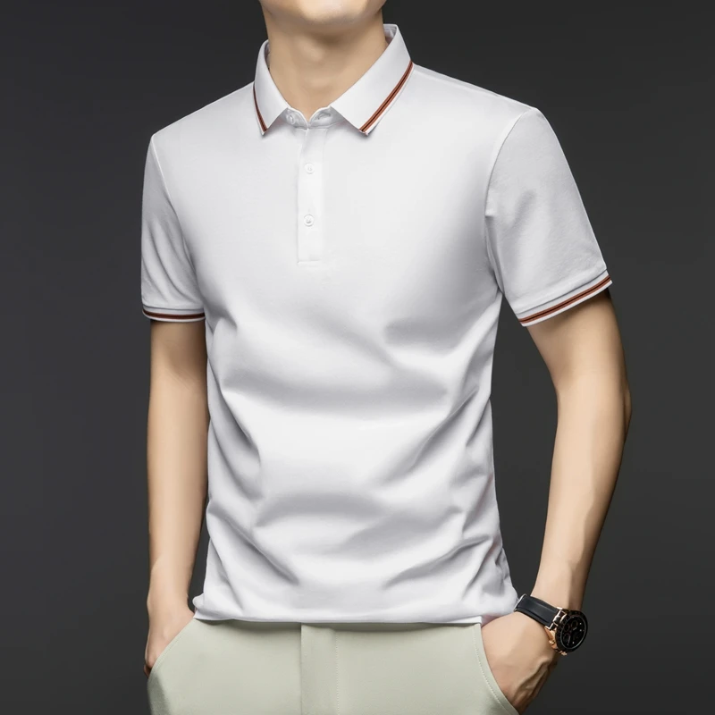 利郎商务休闲夏季新款桑蚕丝翻领短袖POLO衫舒适大方透气修身T恤