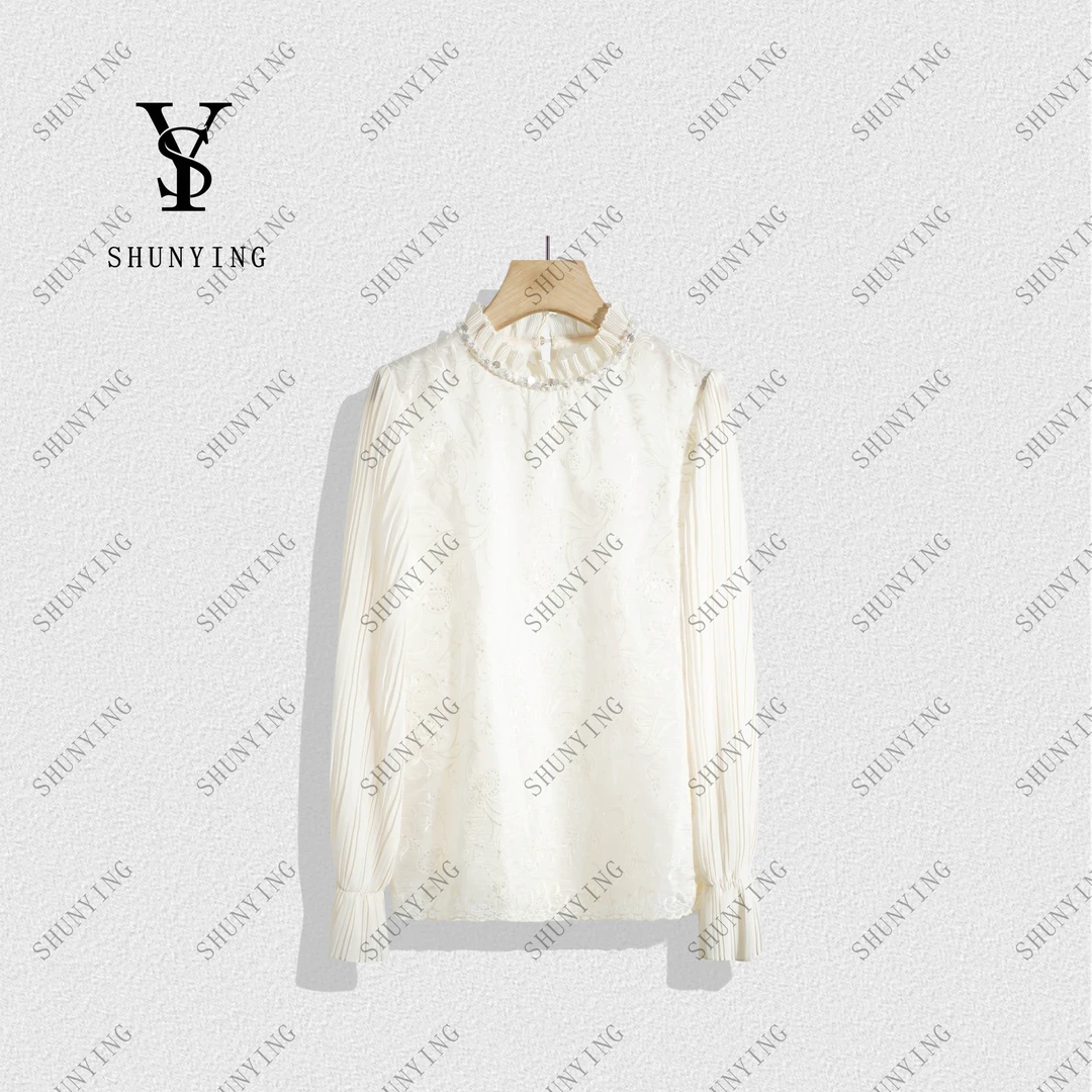 【顺瀛】chao减龄好看！时尚重工刺绣立领钉珠仙女衬衫SY71C2572