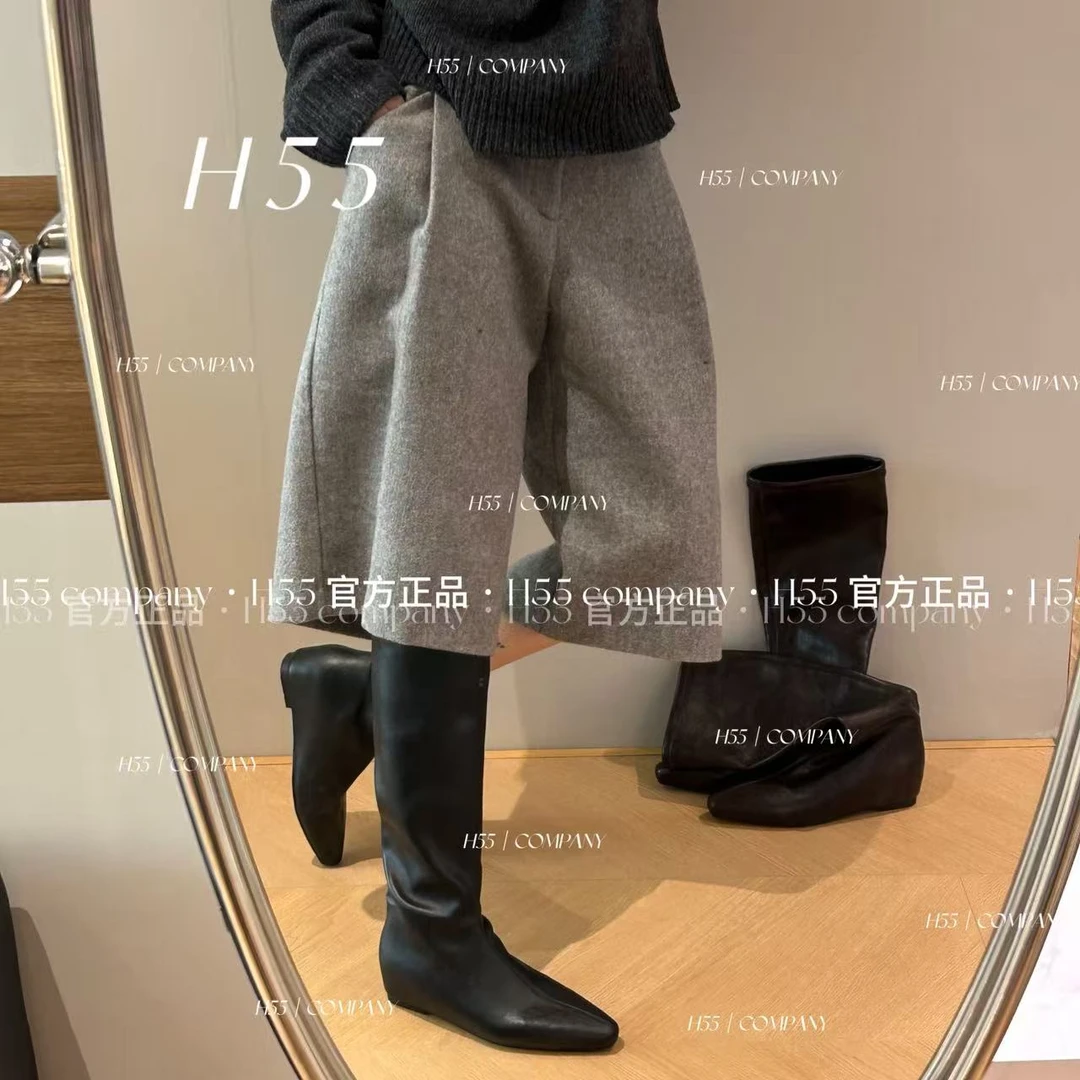 H55女鞋【280g】轻法式｜尖头弹力瘦瘦靴楔形增高4cm59-3047【Huang】