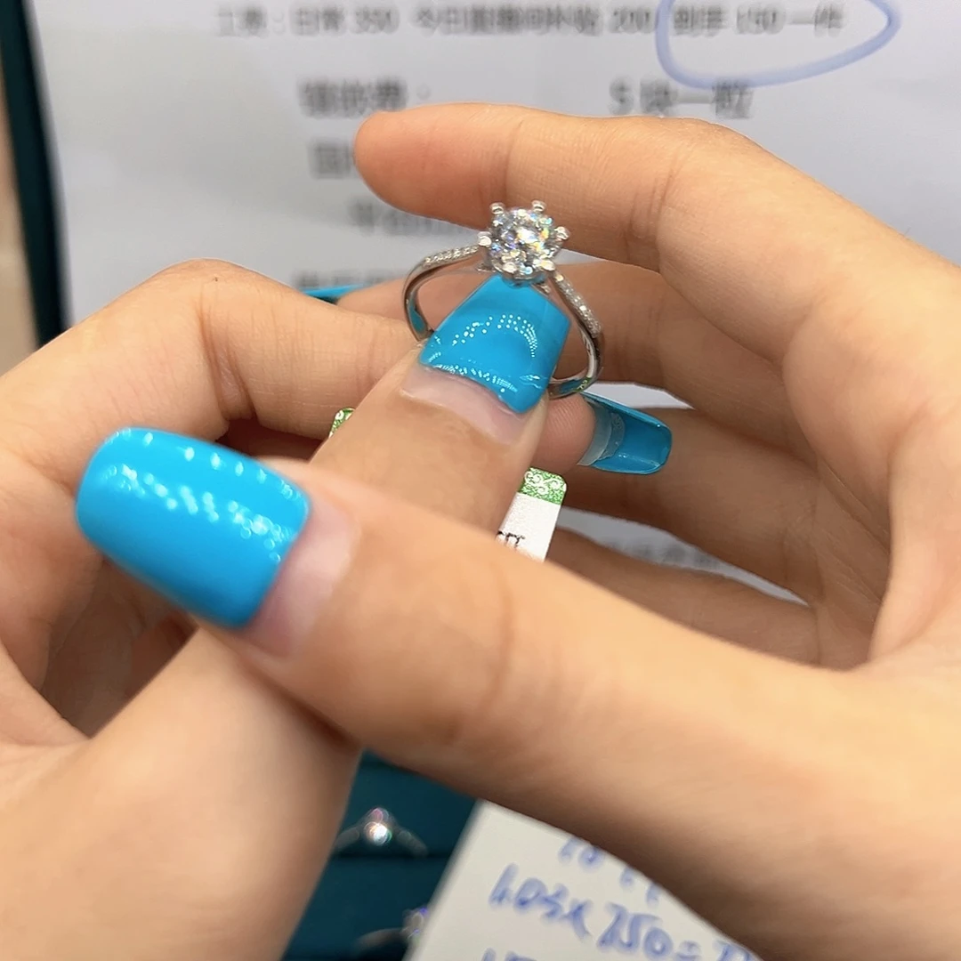 铂Pt950镶嵌实验室培育钻石星光六爪一克拉   19