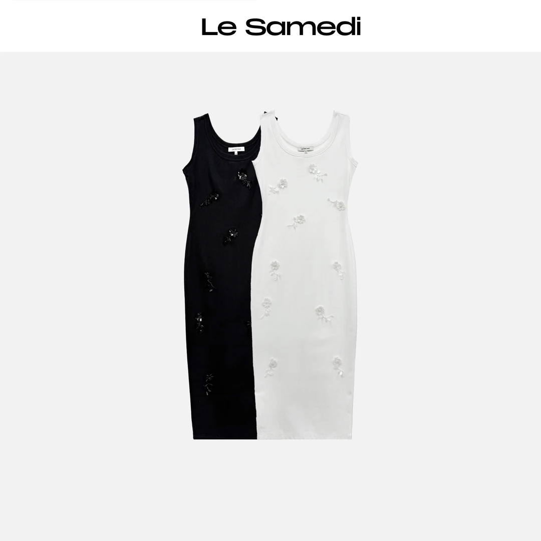 Le Samedi【纯真伊甸园】 手工炫光珠花 无袖针织连衣裙