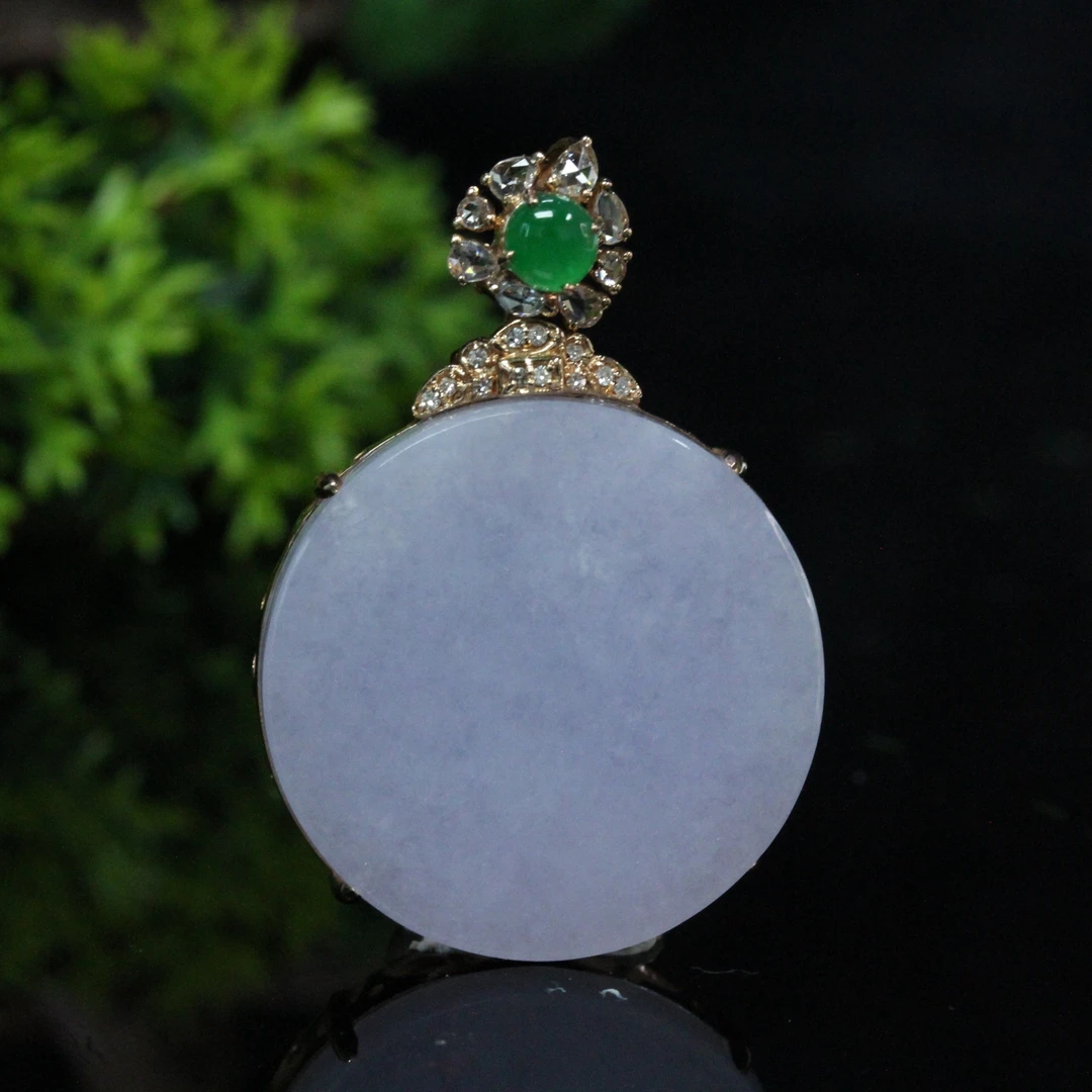 天然缅甸翡翠A货18K金镶心境澄明无事牌吊坠/01035019/拍卖