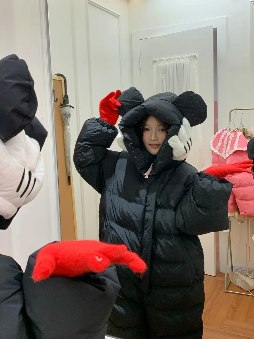 吉娃仙仙-【连体服】大码宽松冬季可爱风连帽防寒小熊连体棉服套装