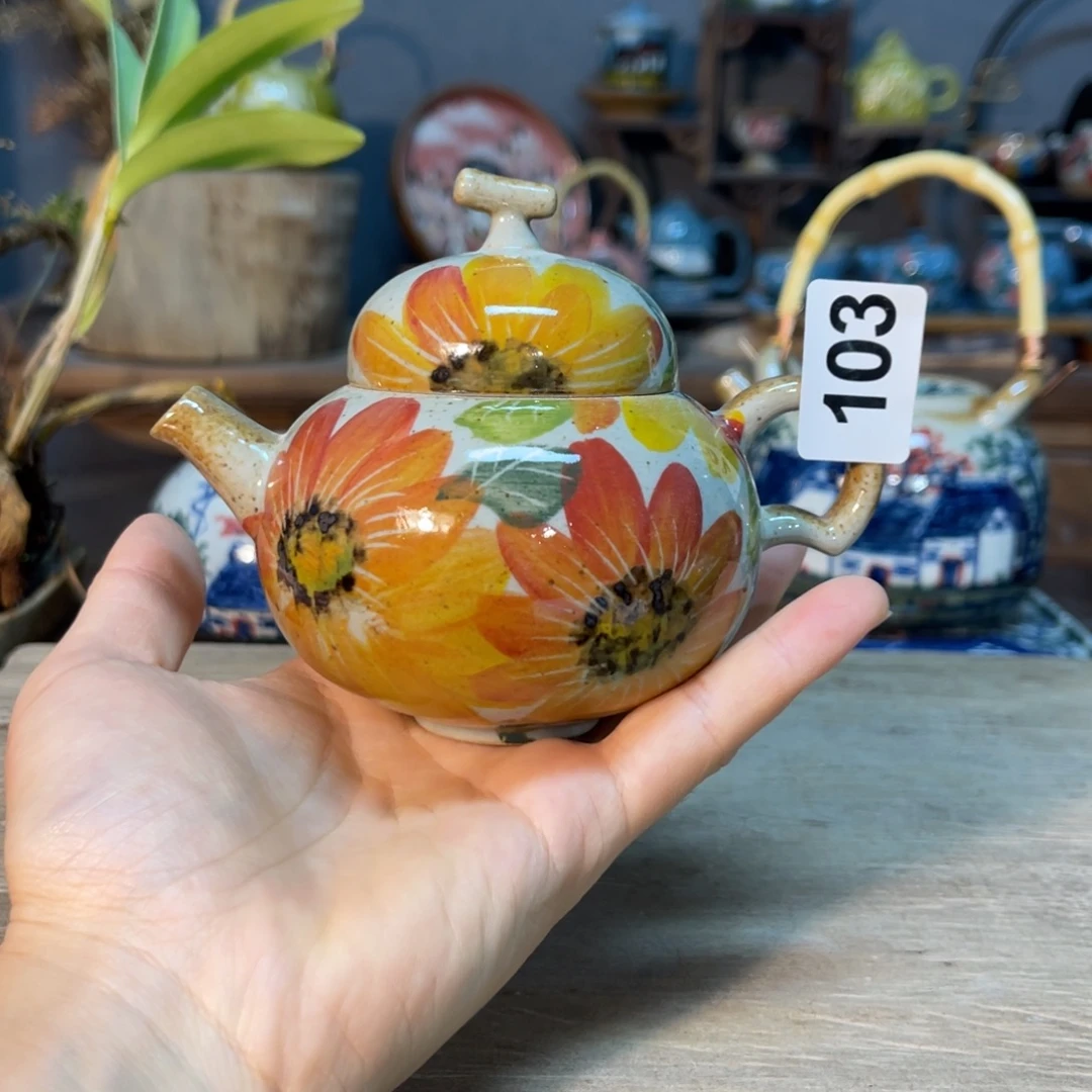 壶素浅陶瓷手工手绘