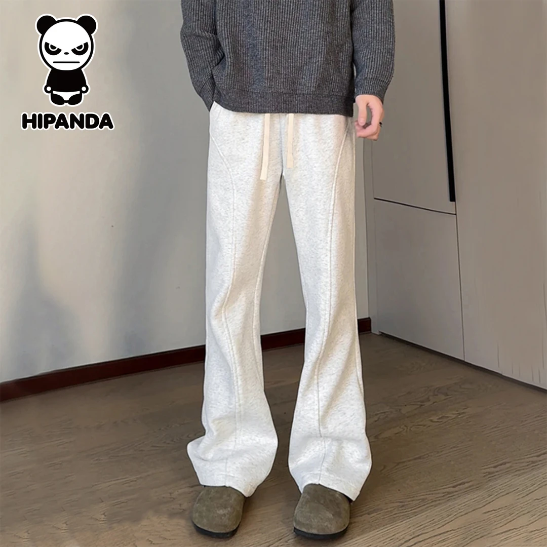 Hi Panda你好熊猫秋季新款美式休闲裤男士宽松直筒垂感微喇长裤子