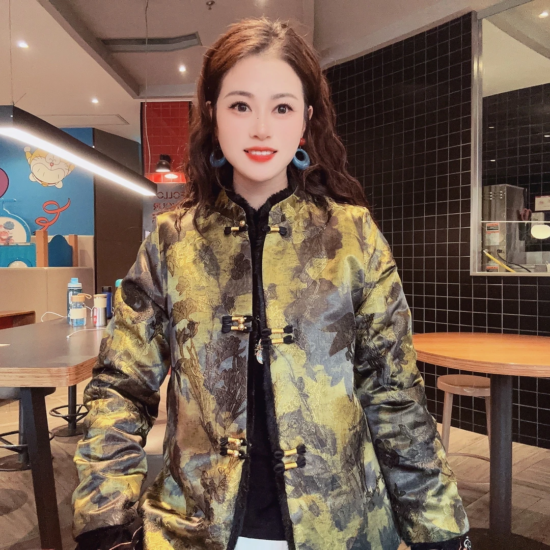 【绿花】新中式气质复古显瘦立领双面穿织锦手工盘扣正肩上衣ZTF