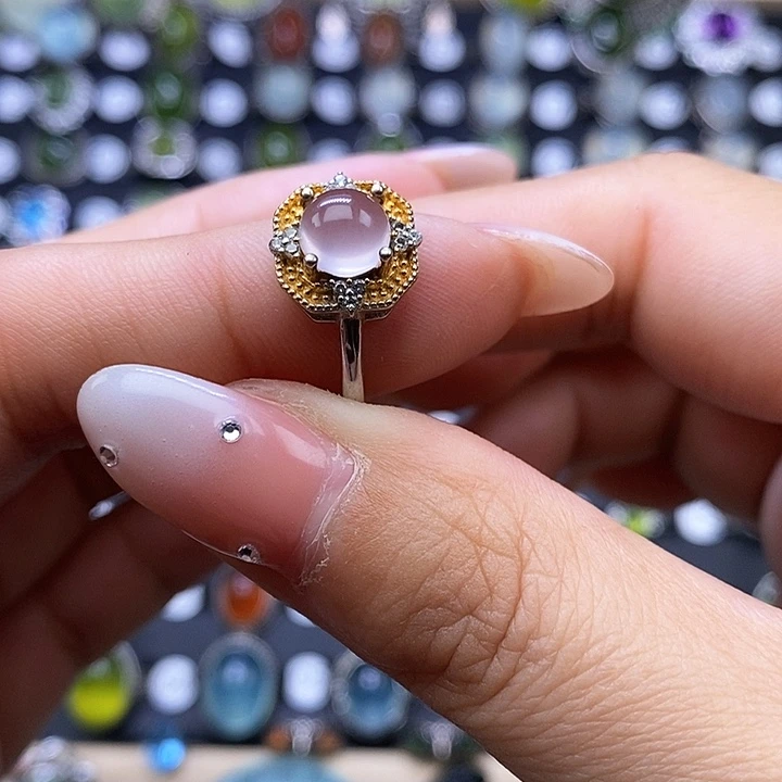 萤石戒指银S925镶嵌戒指