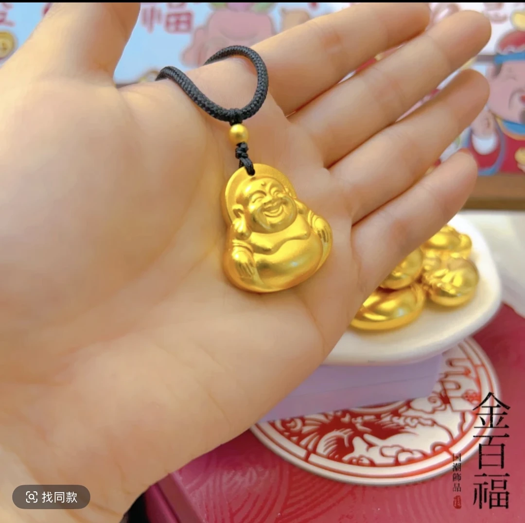 合金锦纶吊坠 实心弥勒佛大肚佛配黑绳