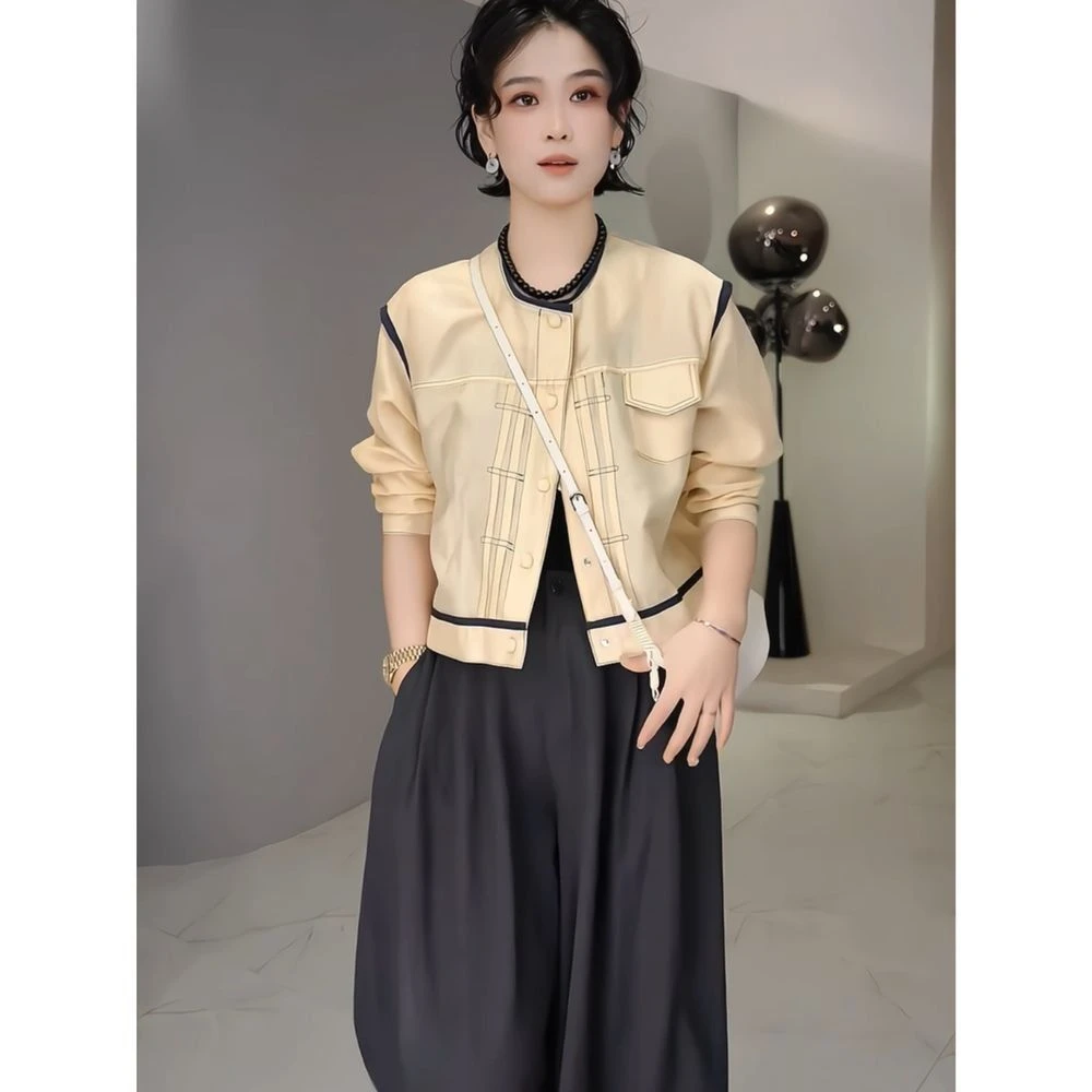 夏季爆款明线防晒外套短休闲百搭拼接撞色设计感上衣