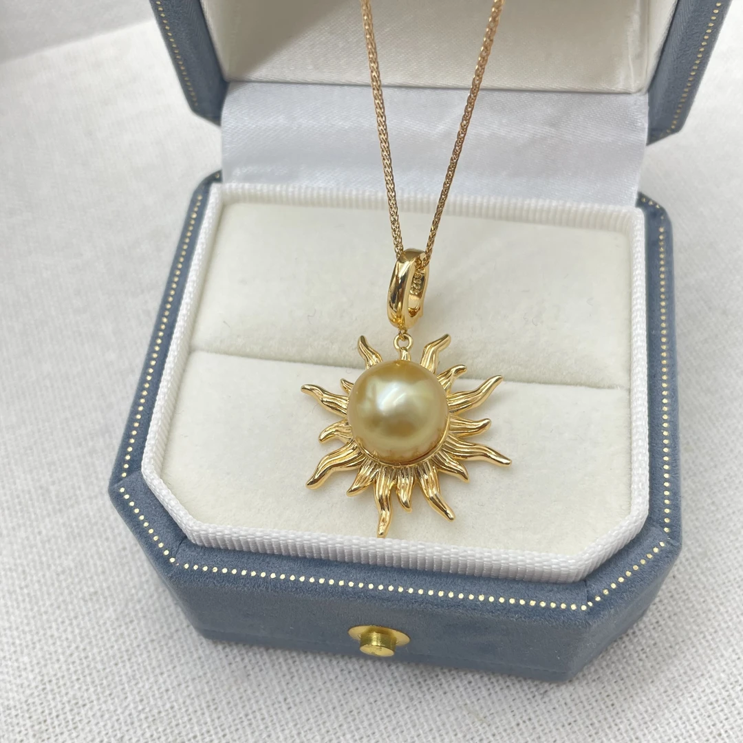 海水南洋金珠太阳花可掰扣吊坠S925浓金10-11mm（不含链）
