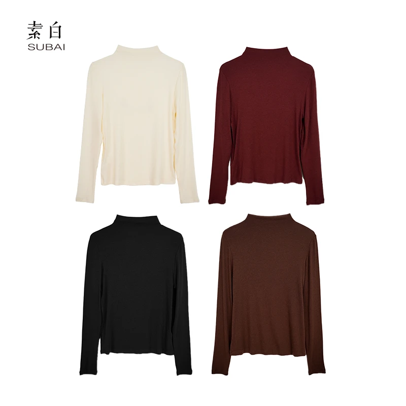 素白冬季保暖【燃冬】T01941时尚纯色亲肤半高领羊毛针织打底衫