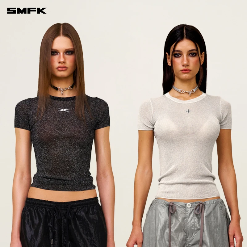 SMFK未来星空针织Tee UT005BS 夏季户外运动修身刺绣上衣打底