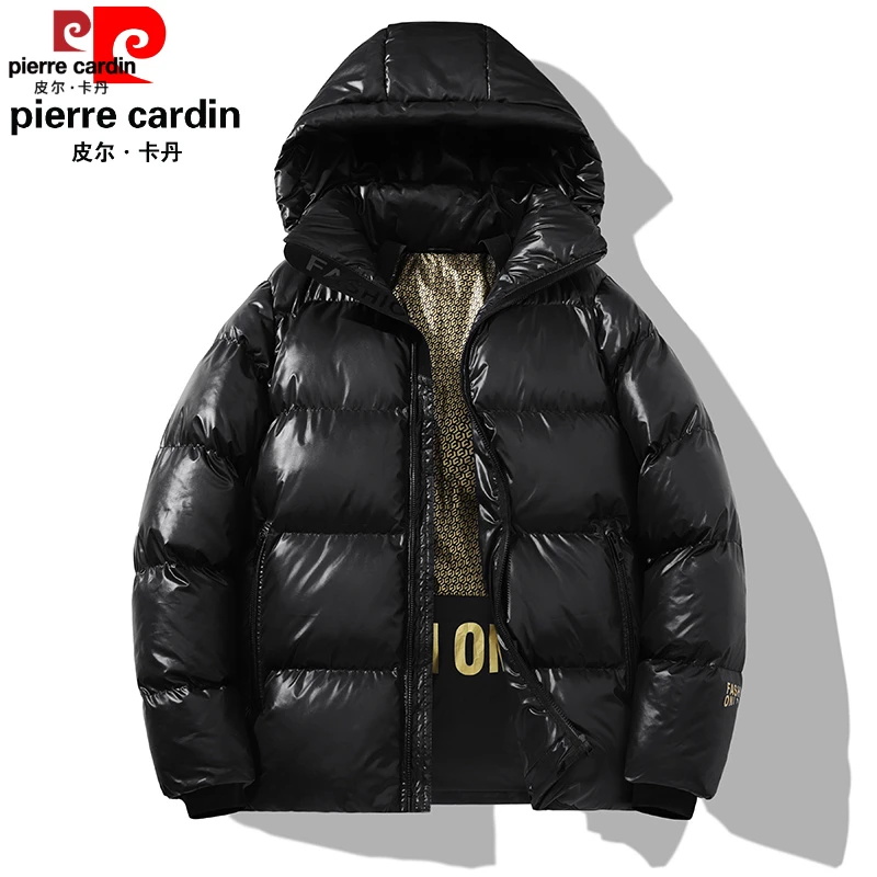 【可脱卸帽】皮尔卡丹黑金亮面皮棉石墨烯保暖层丝绵连帽防风棉服男