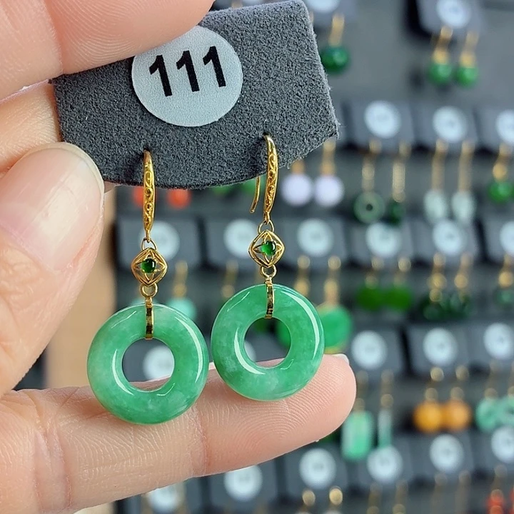 翡翠18K金镶嵌耳饰