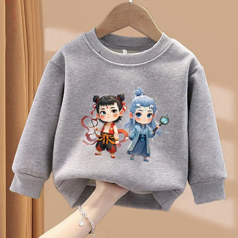 哪吒敖丙魔珠灵珠 趣味文字卫衣圆领棉长袖男童女童春秋季出游ins