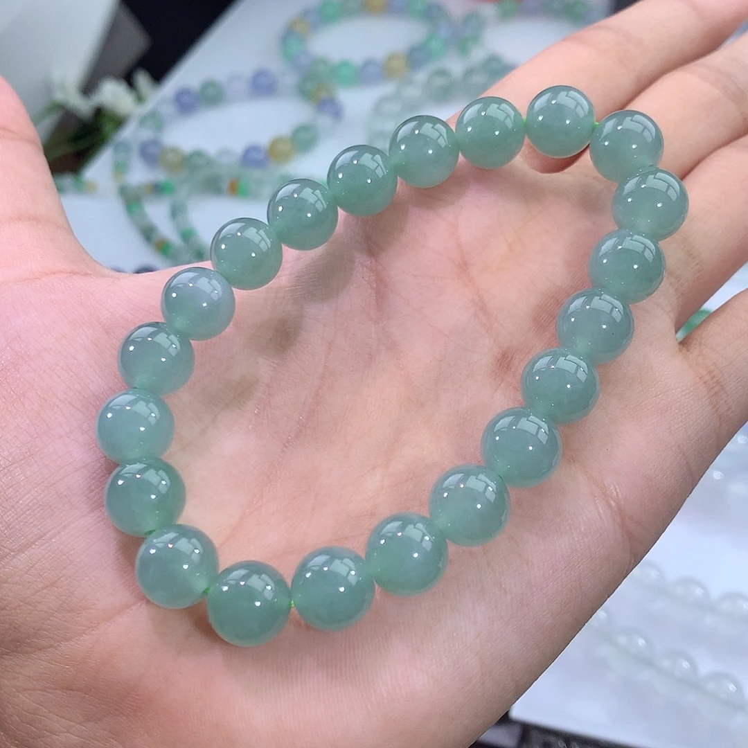 翡翠未镶嵌手链4号 晴绿手串