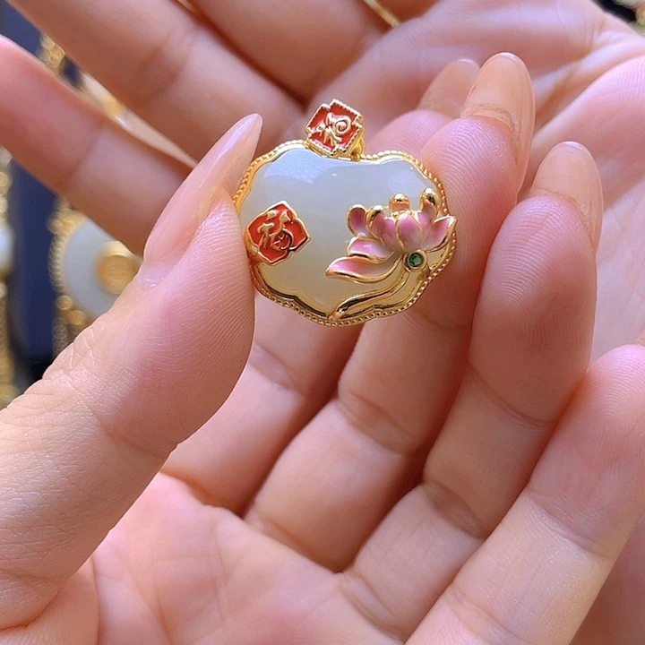 颈饰银S925镀金镶嵌和田玉
