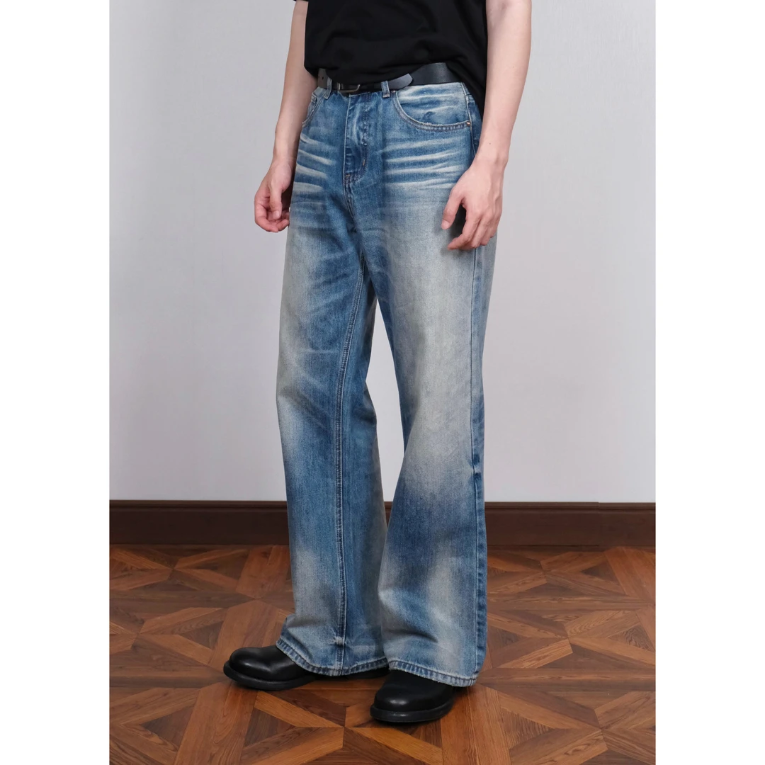 3ZZE STARE原创工艺复古水洗微喇显瘦牛仔裤 男女同款