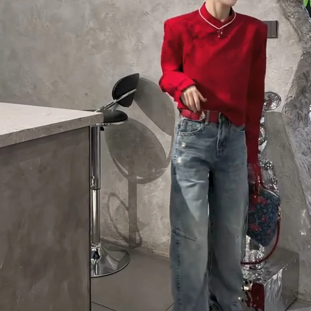 260立领衬衫长袖盘扣缎面上衣2026春新款中式国风小衫提花衬衣女