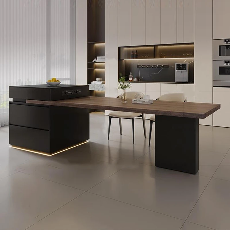 【双11狂欢】意式伸缩纯岩板岛台餐桌一体移动小户型极简中导台餐桌