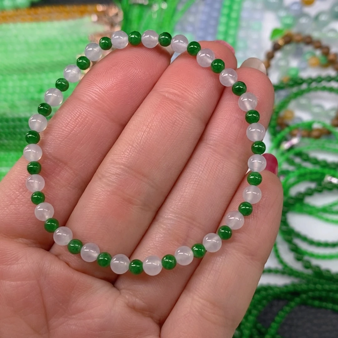 颈饰未镶嵌翡翠缅甸天然翡翠冰种双彩手链4.4