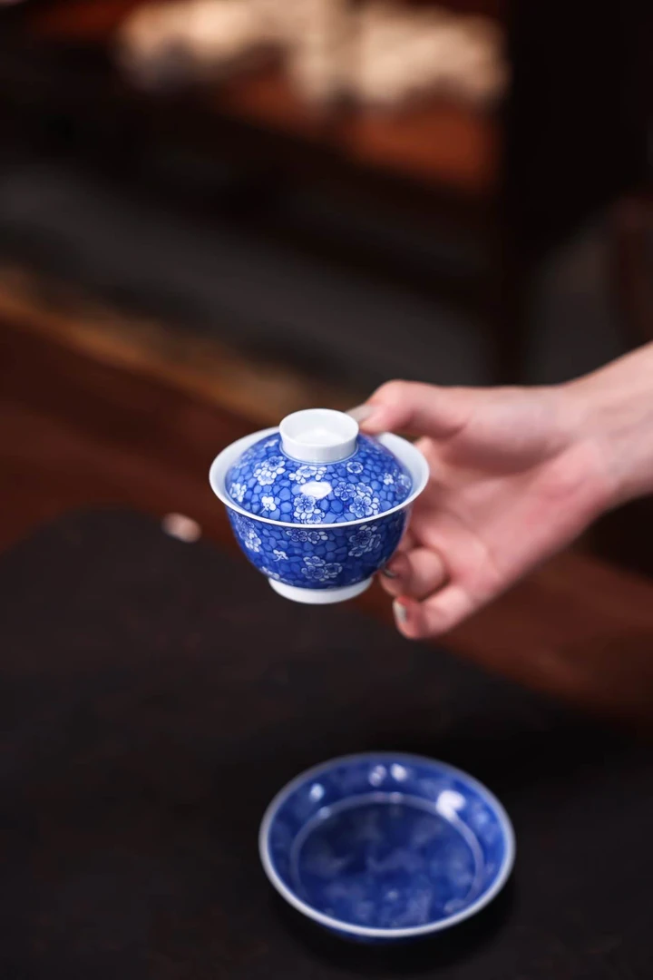 【润老板·恭谦】冰裂纹冰梅两才盖碗