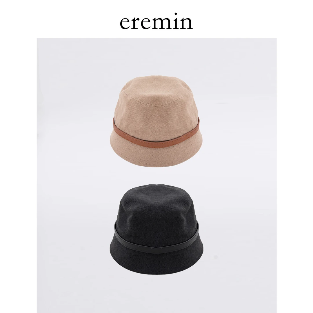 Min 真皮袢拼接帆布遮阳通勤休闲渔夫帽56005